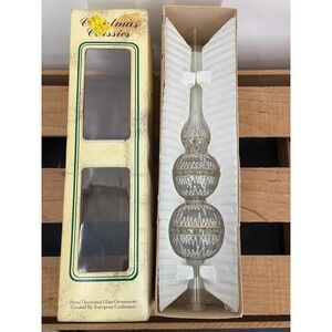 Commodore Christmas Classics Glass Tree Topper Silver Gold Glitter Finial 11.5in